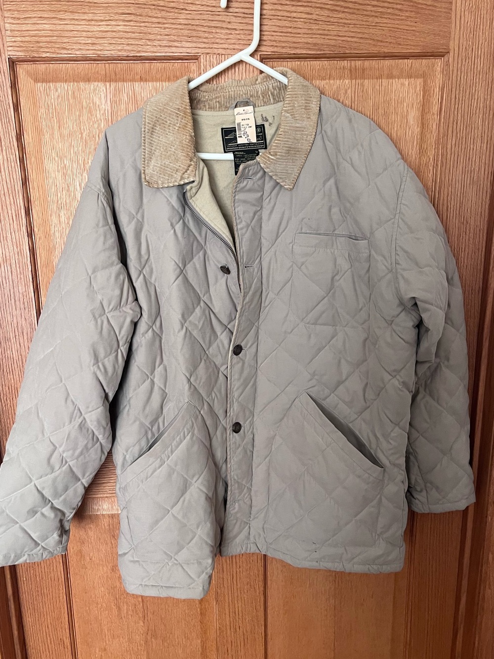 Vintage Eddie Bauer omitted field Quilted Beige Men's Jacket with Corduroy colla